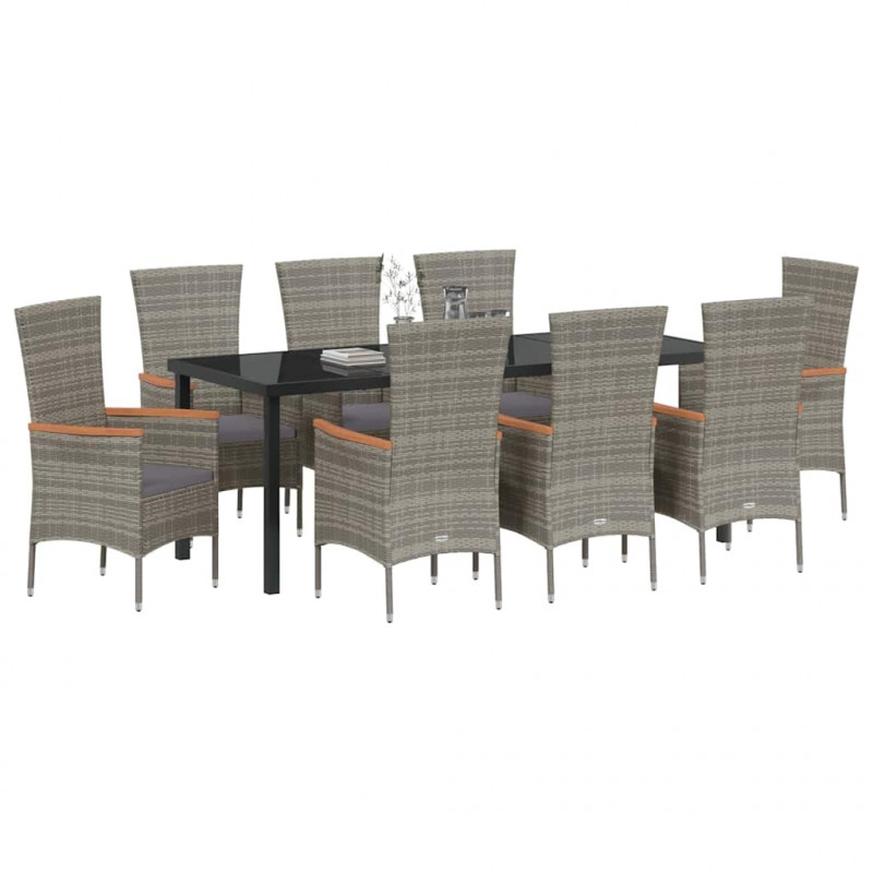 Zestaw do jadalni w ogrodzie z poduszką 9 pcs Szary