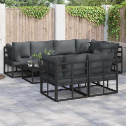 Zestaw Sof na Ogród z poduszką 7 pcs Czarny Stal