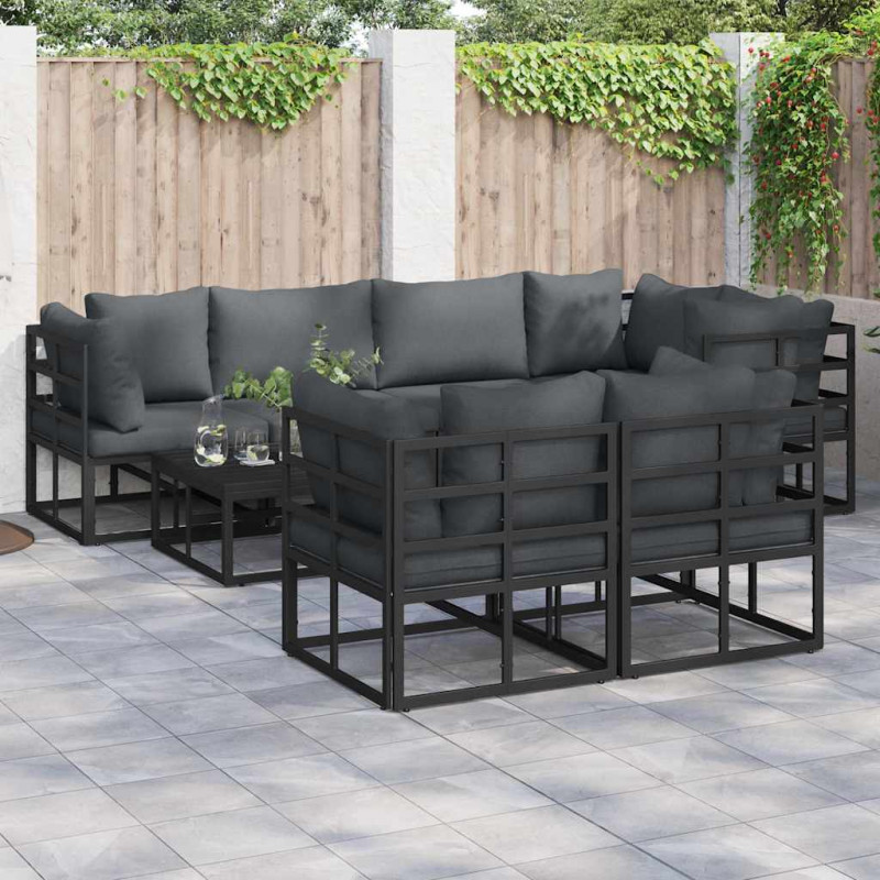 Zestaw Sof na Ogród z poduszką 7 pcs Czarny Stal