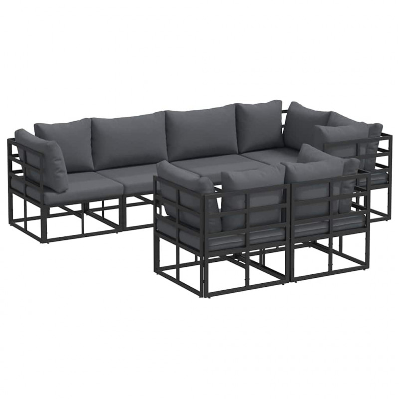 Zestaw Sof na Ogród z poduszką 7 pcs Czarny Stal
