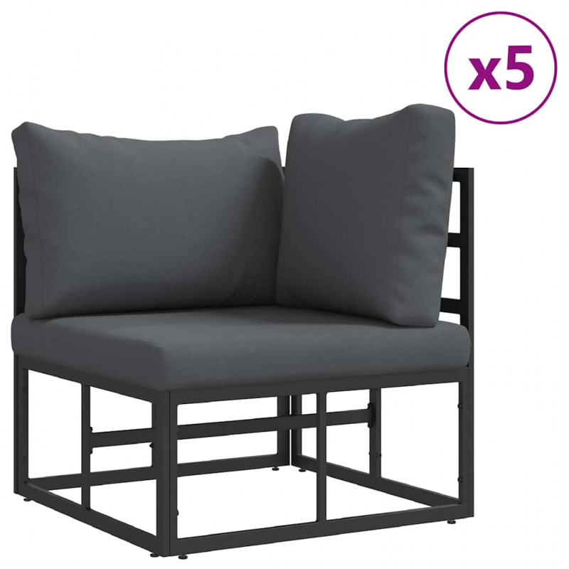 Zestaw Sof na Ogród z poduszką 7 pcs Czarny Stal
