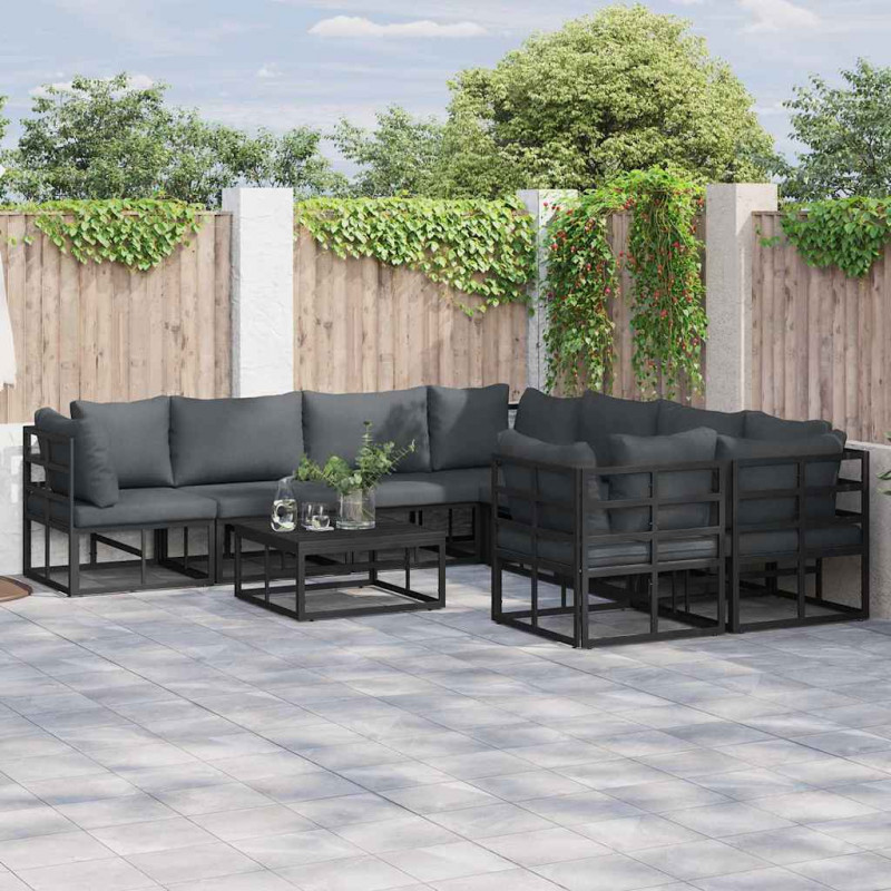 Zestaw Sof na Ogród z poduszką 8 pcs Czarny Stal