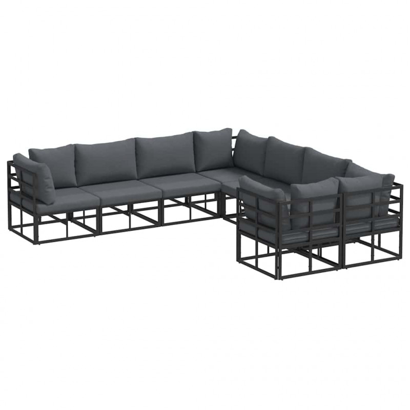 Zestaw Sof na Ogród z poduszką 8 pcs Czarny Stal