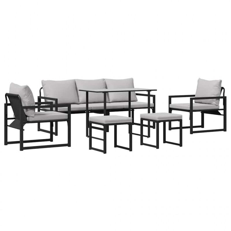 Zestaw Sof na Ogród z poduszką 6 pcs Czarny Stal