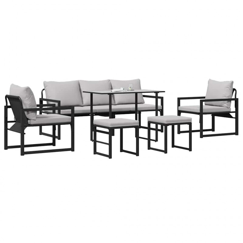 Zestaw Sof na Ogród z poduszką 6 pcs Czarny Stal