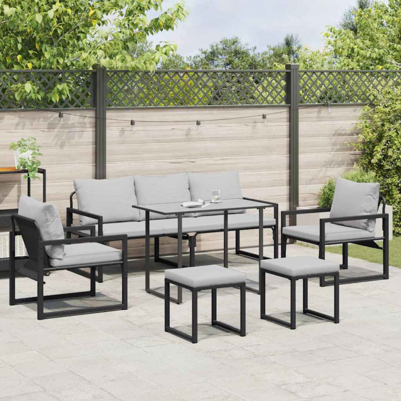 Zestaw Sof na Ogród z poduszką 6 pcs Czarny Stal