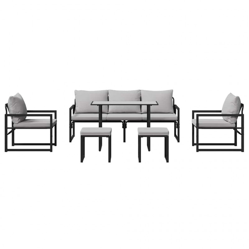 Zestaw Sof na Ogród z poduszką 6 pcs Czarny Stal