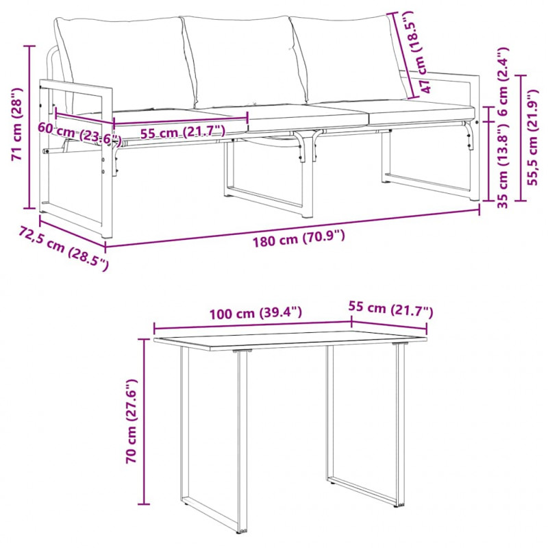 Zestaw Sof na Ogród z poduszką 6 pcs Czarny Stal