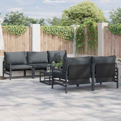 Zestaw Sof na Ogród z poduszką 6 pcs Czarny Stal