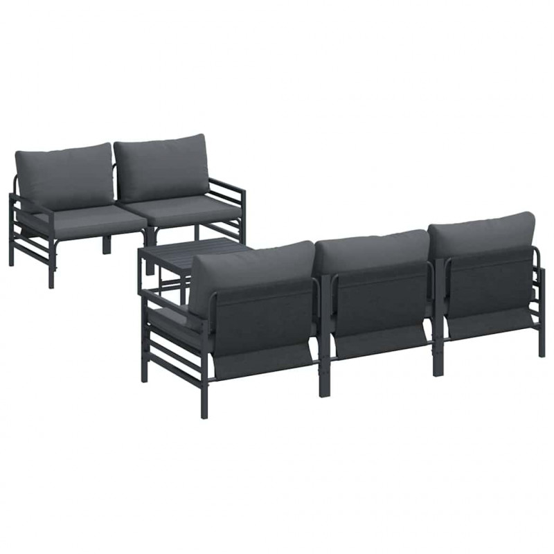 Zestaw Sof na Ogród z poduszką 6 pcs Czarny Stal