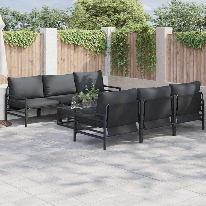 Zestaw Sof na Ogród z poduszką 7 pcs Czarny Stal