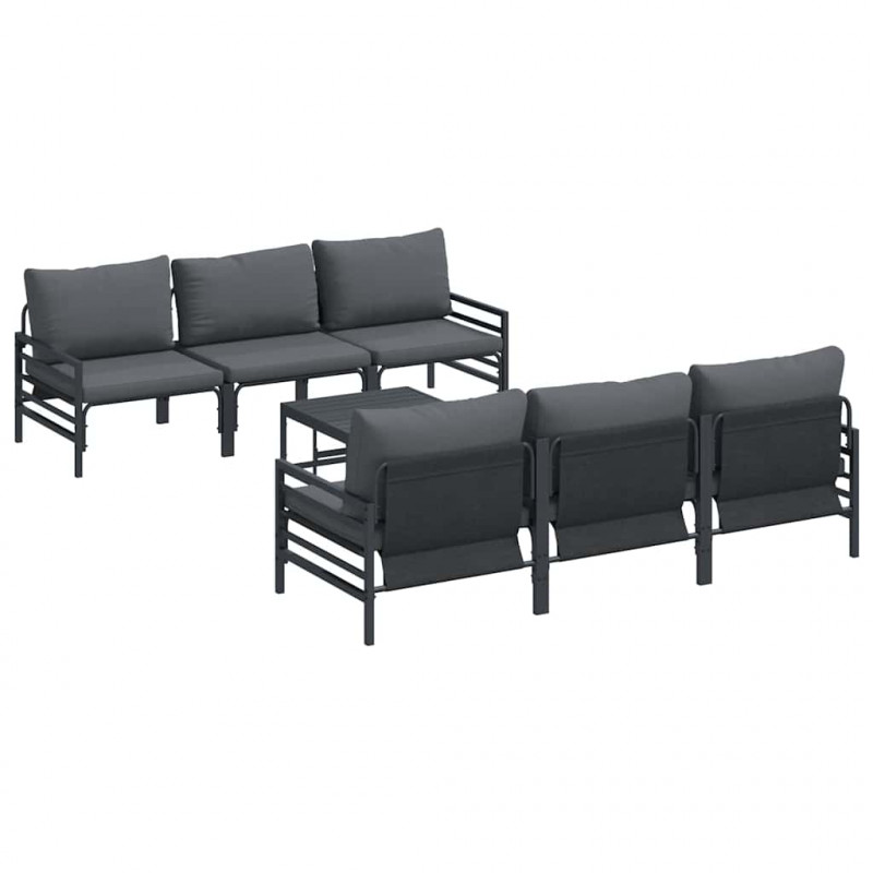 Zestaw Sof na Ogród z poduszką 7 pcs Czarny Stal