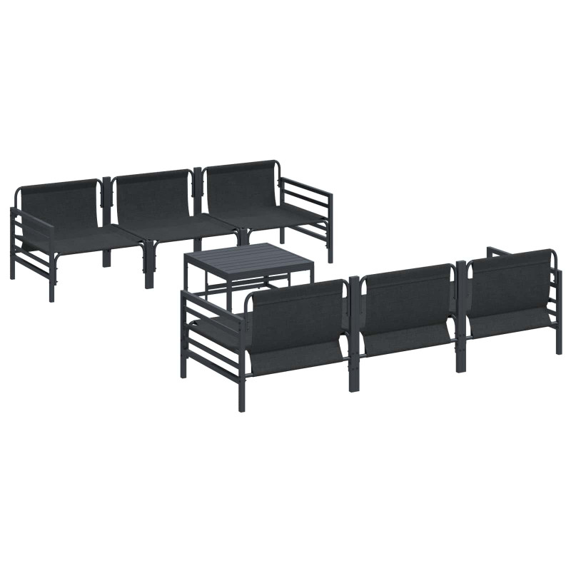 Zestaw Sof na Ogród z poduszką 7 pcs Czarny Stal