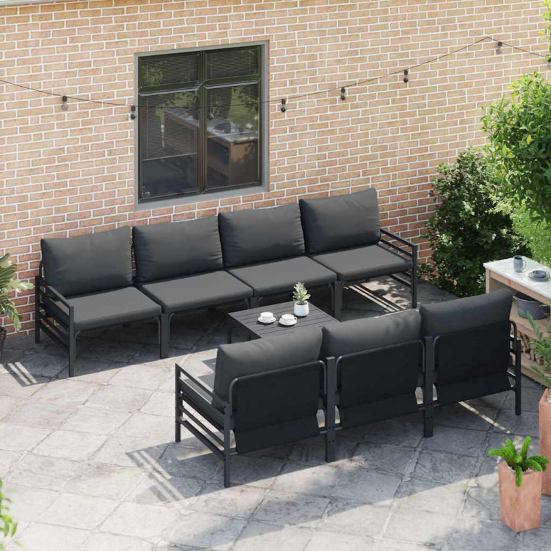 Zestaw Sof na Ogród z poduszką 8 pcs Czarny Stal