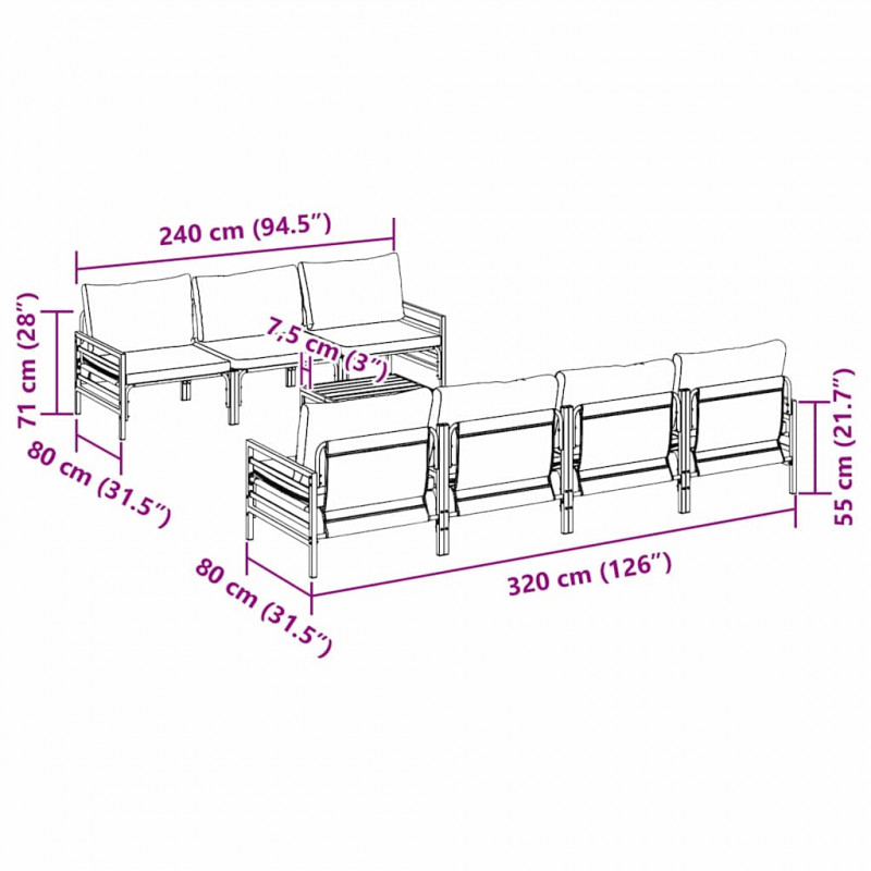 Zestaw Sof na Ogród z poduszką 8 pcs Czarny Stal