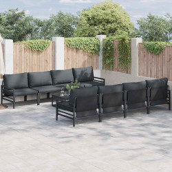 Zestaw Sof na Ogród z poduszką 9 pcs Czarny Stal