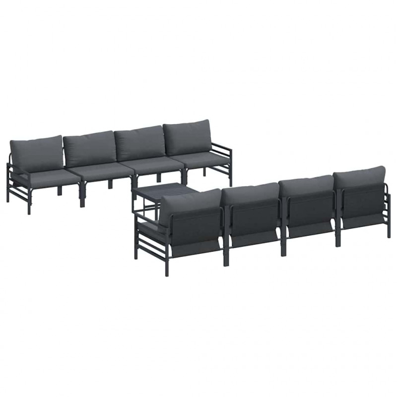 Zestaw Sof na Ogród z poduszką 9 pcs Czarny Stal