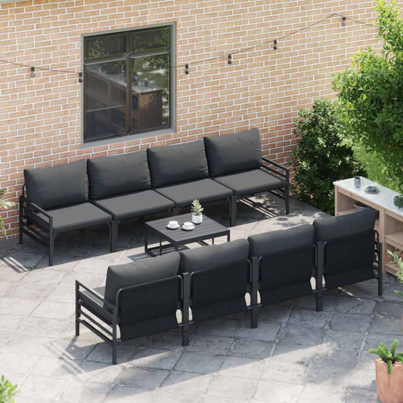 Zestaw Sof na Ogród z poduszką 9 pcs Czarny Stal