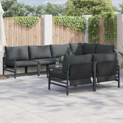 Zestaw Sof na Ogród z poduszką 7 pcs Czarny Stal