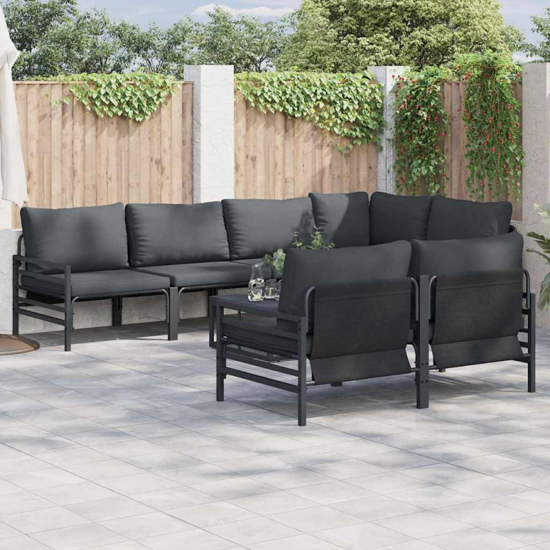 Zestaw Sof na Ogród z poduszką 7 pcs Czarny Stal