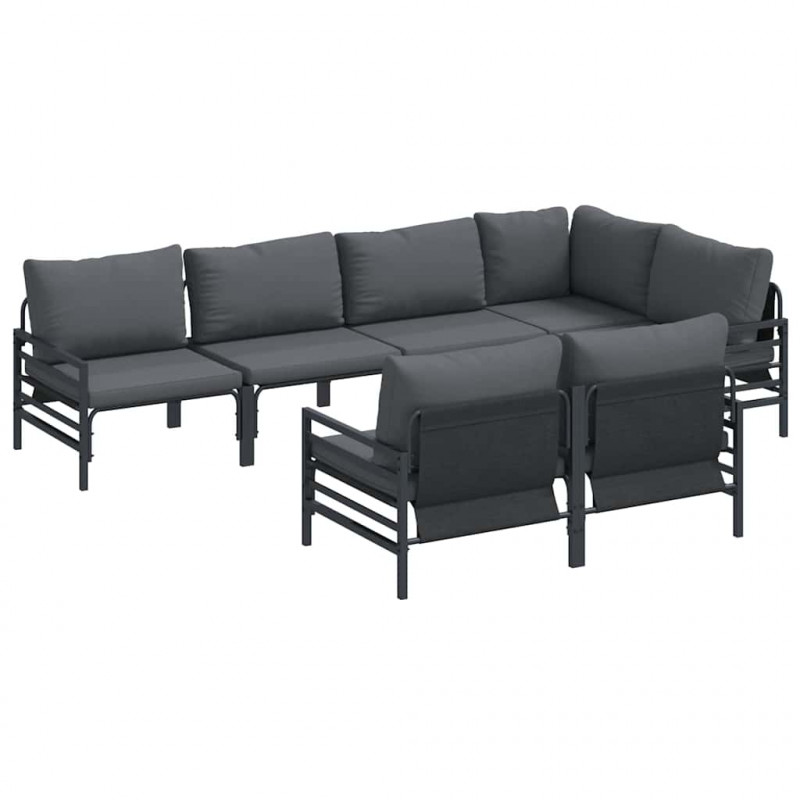 Zestaw Sof na Ogród z poduszką 7 pcs Czarny Stal