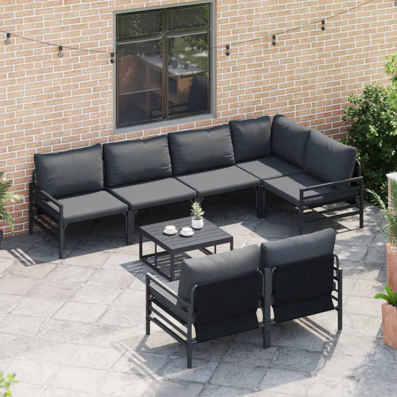 Zestaw Sof na Ogród z poduszką 7 pcs Czarny Stal