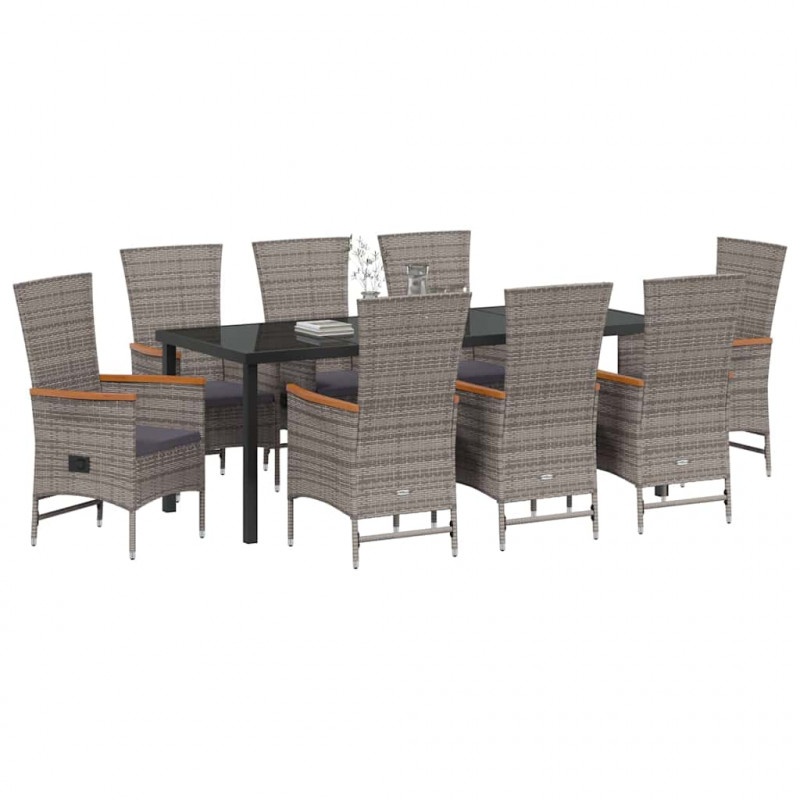 Zestaw do jadalni w ogrodzie z poduszką 9 pcs Szary
