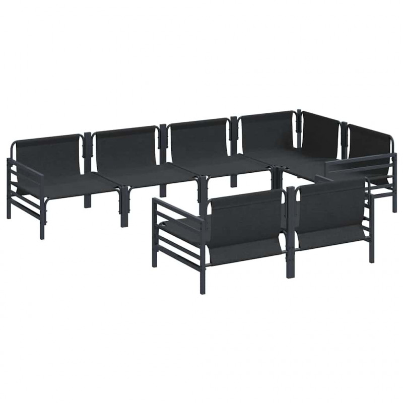 Zestaw Sof na Ogród z poduszką 7 pcs Czarny Stal