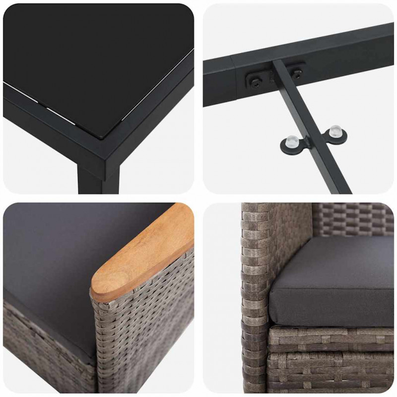 Zestaw do jadalni w ogrodzie z poduszką 9 pcs Szary