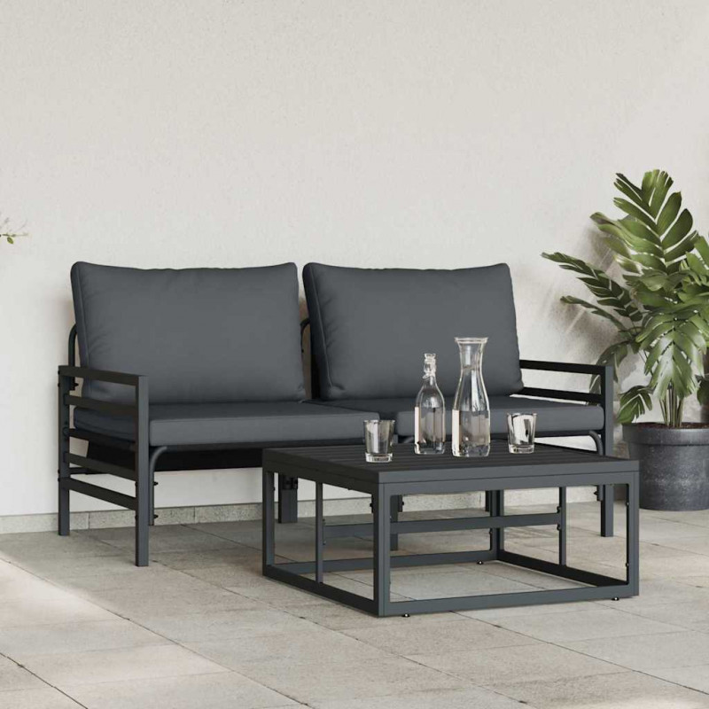 Zestaw Sof na Ogród z poduszką 3 pcs Czarny Stal