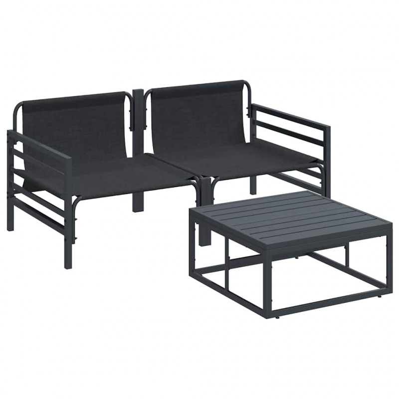 Zestaw Sof na Ogród z poduszką 3 pcs Czarny Stal