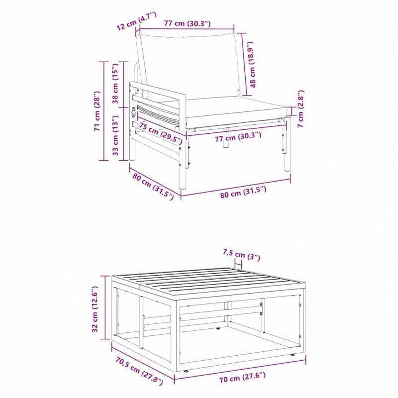Zestaw Sof na Ogród z poduszką 3 pcs Czarny Stal