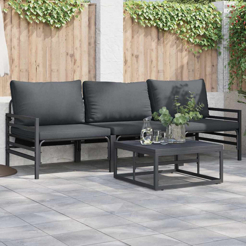 Zestaw Sof na Ogród z poduszką 3 pcs Czarny Stal