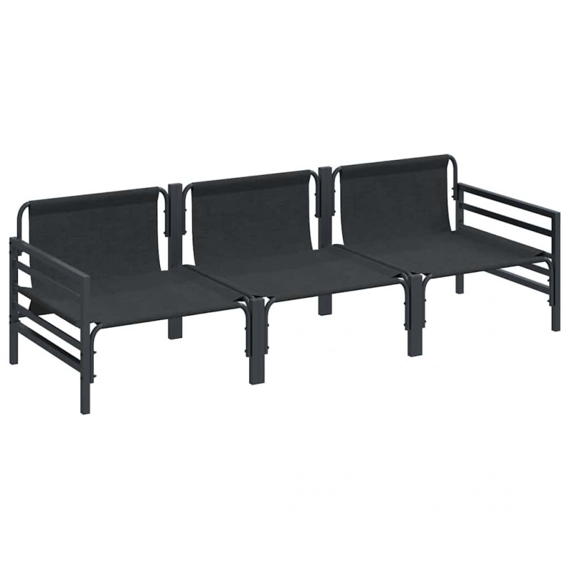 Zestaw Sof na Ogród z poduszką 3 pcs Czarny Stal