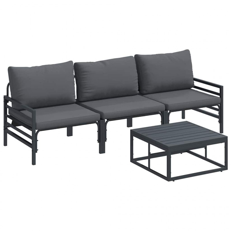 Zestaw Sof na Ogród z poduszką 4 pcs Czarny Stal