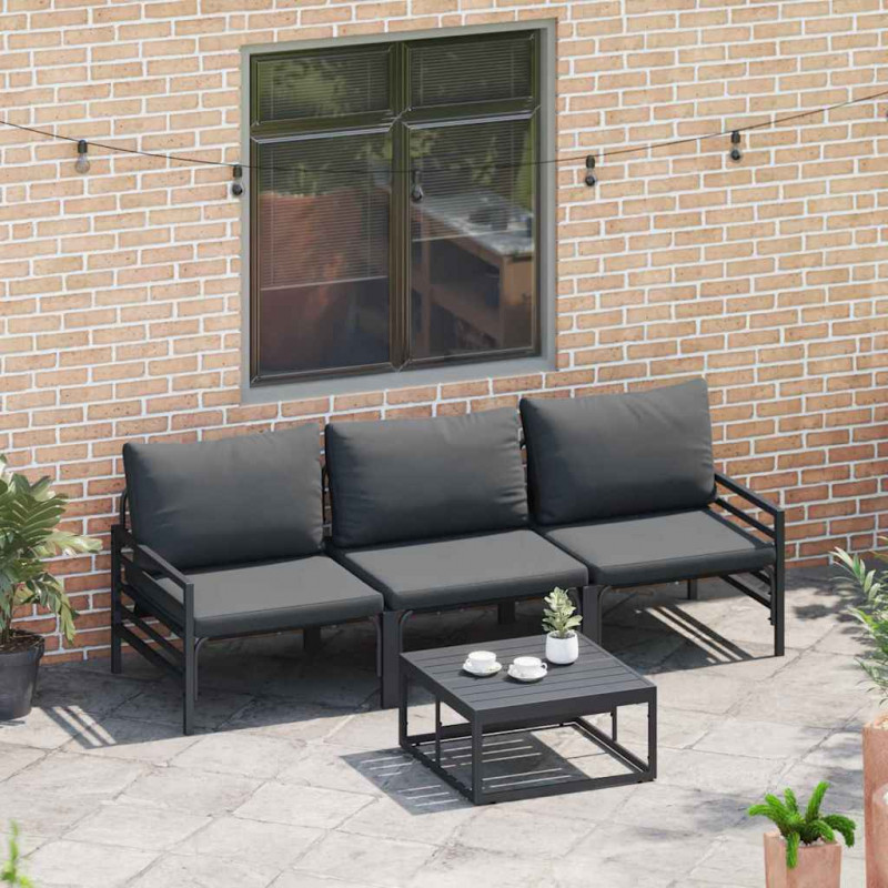 Zestaw Sof na Ogród z poduszką 4 pcs Czarny Stal