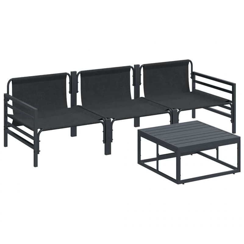 Zestaw Sof na Ogród z poduszką 4 pcs Czarny Stal