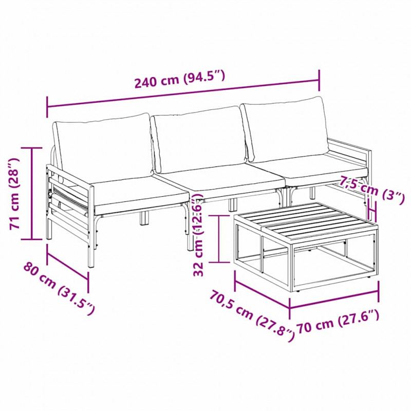 Zestaw Sof na Ogród z poduszką 4 pcs Czarny Stal