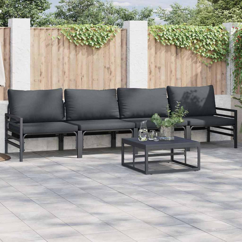 Zestaw Sof na Ogród z poduszką 4 pcs Czarny Stal