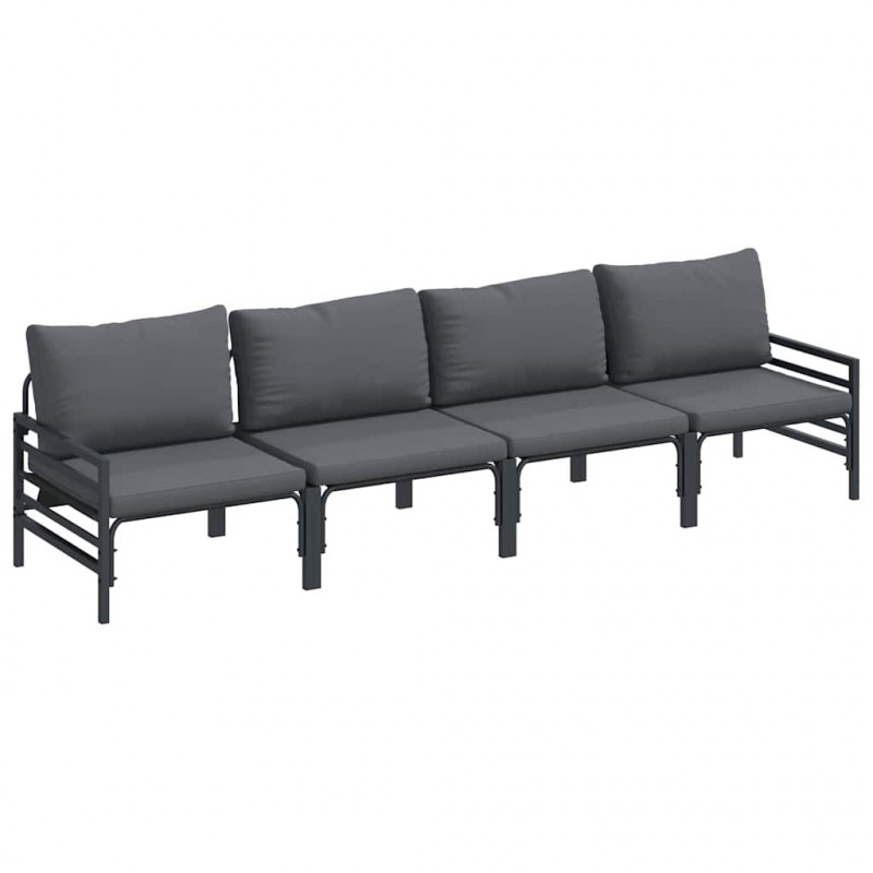 Zestaw Sof na Ogród z poduszką 4 pcs Czarny Stal