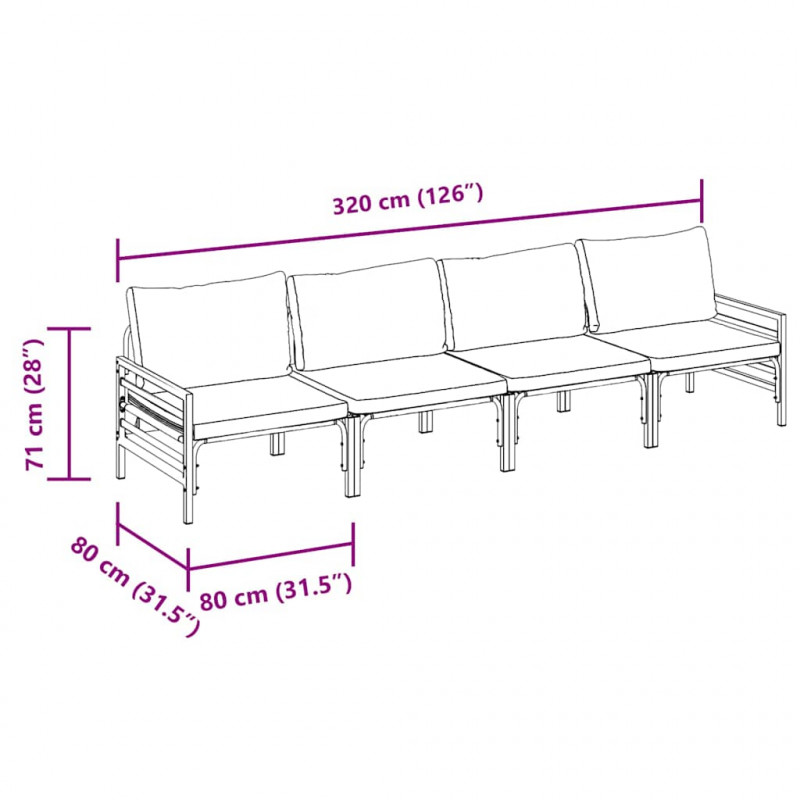 Zestaw Sof na Ogród z poduszką 4 pcs Czarny Stal
