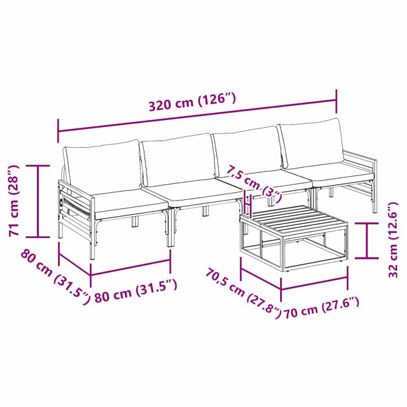 Zestaw Sof na Ogród z poduszką 5 pcs Czarny Stal