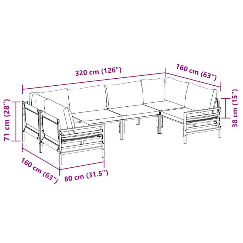 Zestaw Sof na Ogród z poduszką 6 pcs Czarny Stal