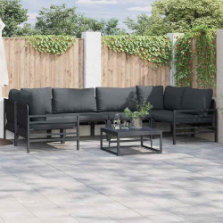Zestaw Sof na Ogród z poduszką 7 pcs Czarny Stal