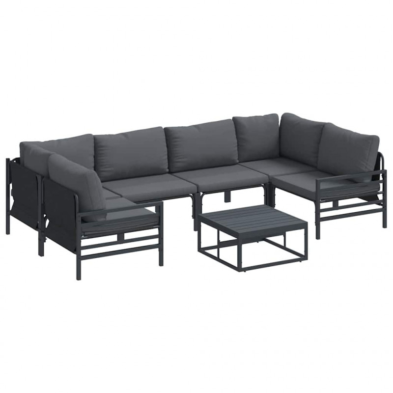 Zestaw Sof na Ogród z poduszką 7 pcs Czarny Stal