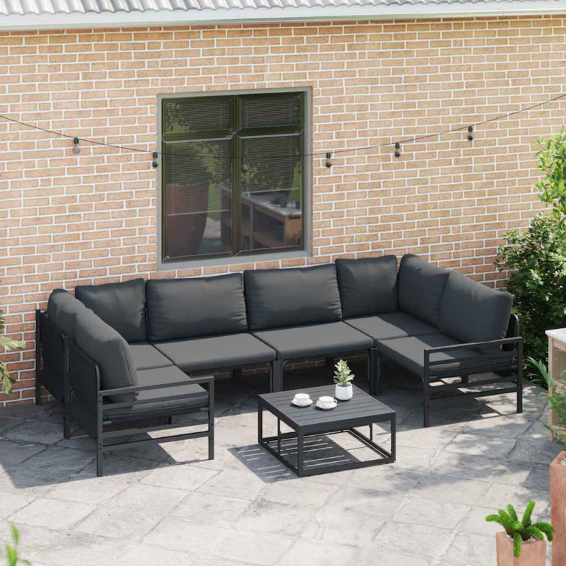 Zestaw Sof na Ogród z poduszką 7 pcs Czarny Stal