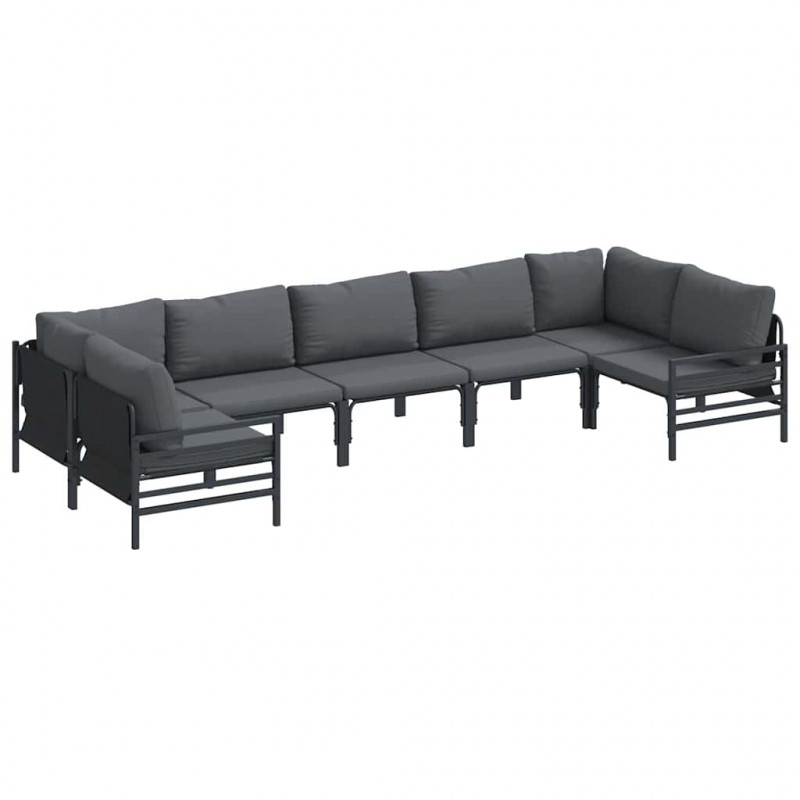 Zestaw Sof na Ogród z poduszką 7 pcs Czarny Stal