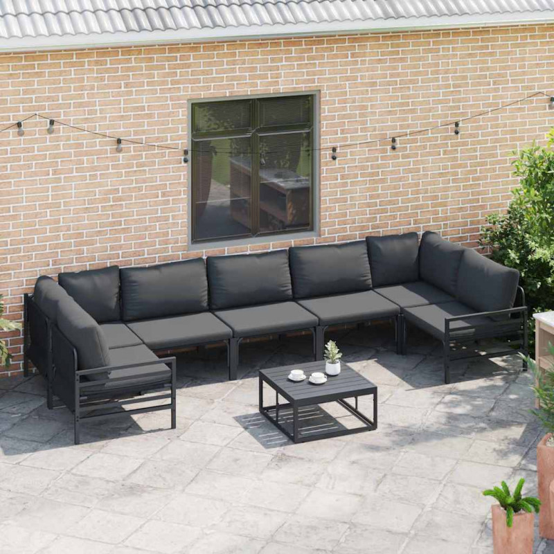Zestaw Sof na Ogród z poduszką 7 pcs Czarny Stal