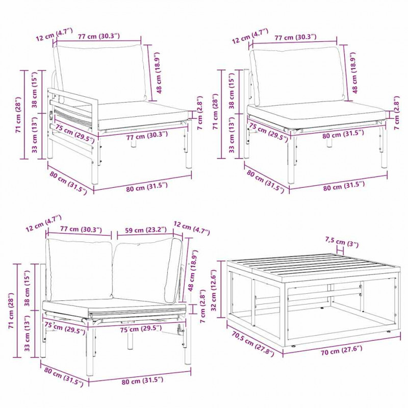Zestaw Sof na Ogród z poduszką 8 pcs Czarny Stal