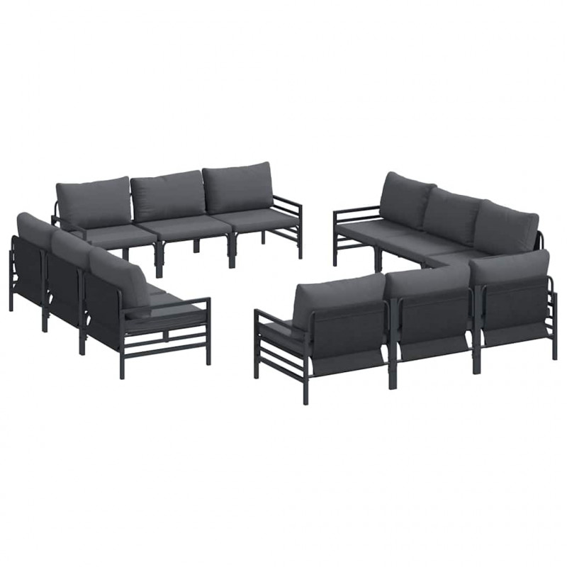 Zestaw Sof na Ogród z poduszką 12 pcs Czarny Stal